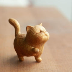 Boxwood Carving Cat Modern Childlike Wealthy Little Cat Home Decor