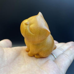Boxwood Carving Cat Modern Childlike Wealthy Little Cat Home Decor
