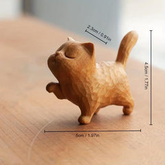Boxwood Carving Cat Modern Childlike Wealthy Little Cat Home Decor
