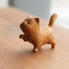 Boxwood Carving Cat Modern Childlike Wealthy Little Cat Home Decor