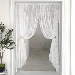 Rose Pattern Lace Curtain Door Screen Dustproof Kindergarten Room Decor