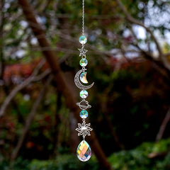 Crystal Sun Catcher Wind Chime Silvery Moon Pendant Home Decor