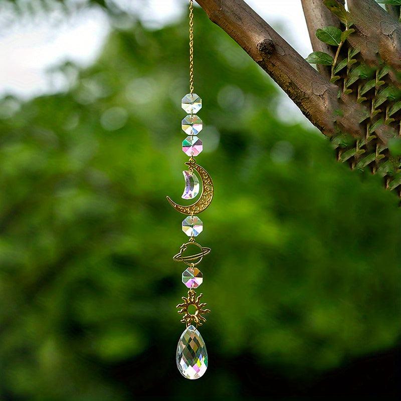 Crystal Sun Catcher Wind Chime Silvery Moon Pendant Home Decor