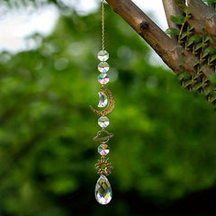 Crystal Sun Catcher Wind Chime Silvery Moon Pendant Home Decor