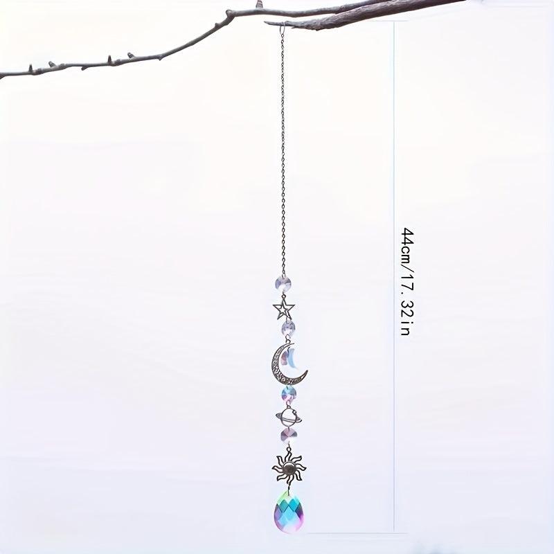 Crystal Sun Catcher Wind Chime Silvery Moon Pendant Home Decor