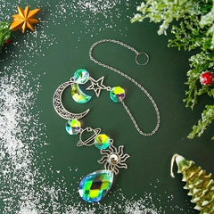 Crystal Sun Catcher Wind Chime Silvery Moon Pendant Home Decor