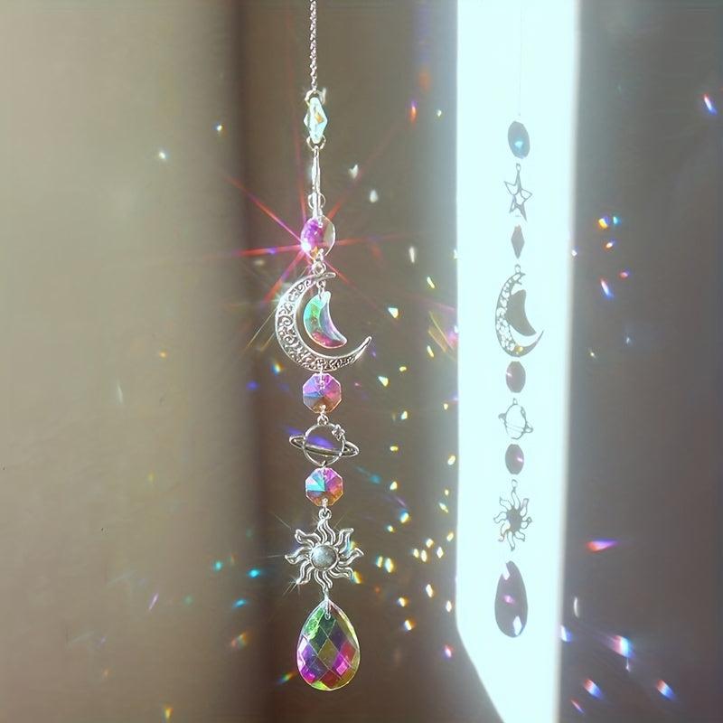 Crystal Sun Catcher Wind Chime Silvery Moon Pendant Home Decor