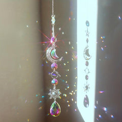 Crystal Sun Catcher Wind Chime Silvery Moon Pendant Home Decor