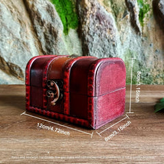 Coolrunner Antique Vintage Wooden Box Stamp Flower Small Metal Lock Jewelry Trea