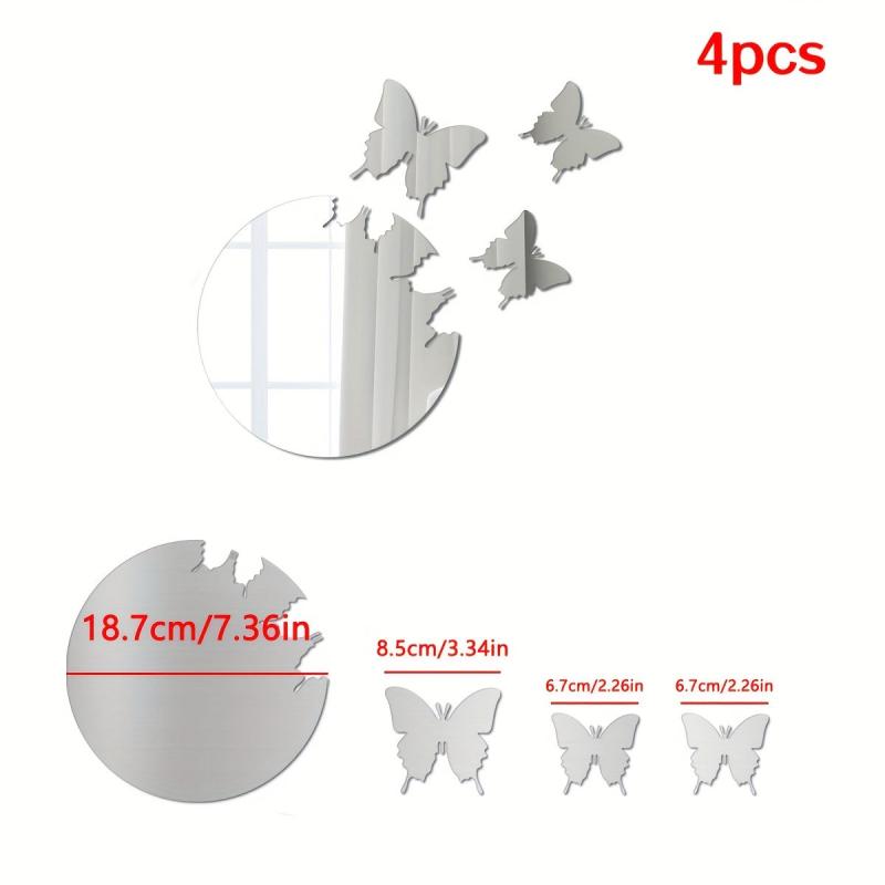 4pcs Mirror Wall Stickers 3D Butterfly Decorative Acrylic Mirror Stickers