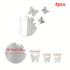 4pcs Mirror Wall Stickers 3D Butterfly Decorative Acrylic Mirror Stickers