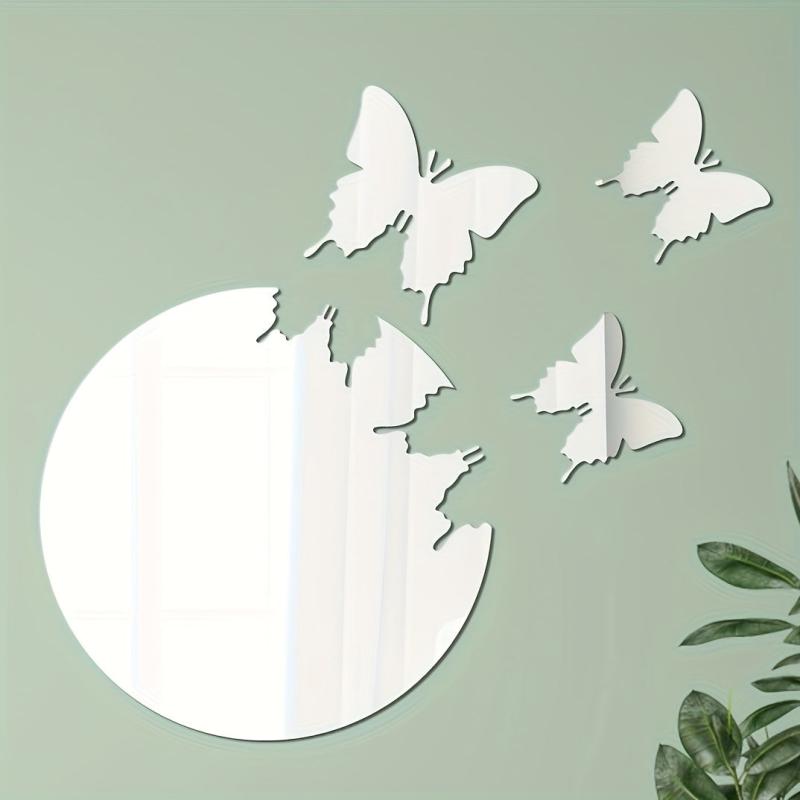 4pcs Mirror Wall Stickers 3D Butterfly Decorative Acrylic Mirror Stickers