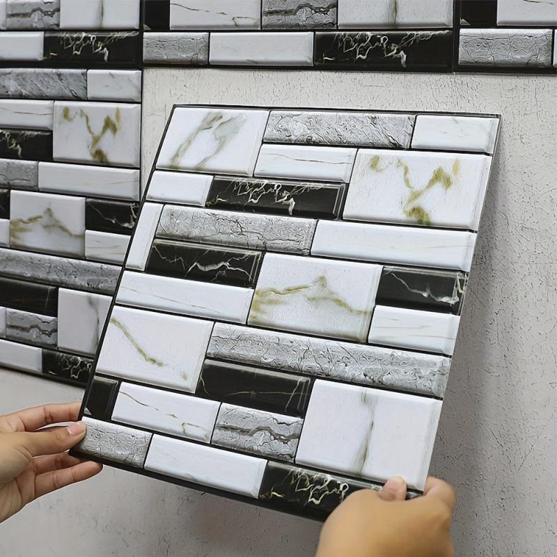 10pcs Self Adhesive 3D PVC Tile Wall Sticker Covers for Kitchen Bathroom