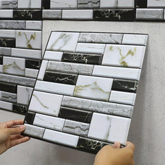 10pcs Self Adhesive 3D PVC Tile Wall Sticker Covers for Kitchen Bathroom