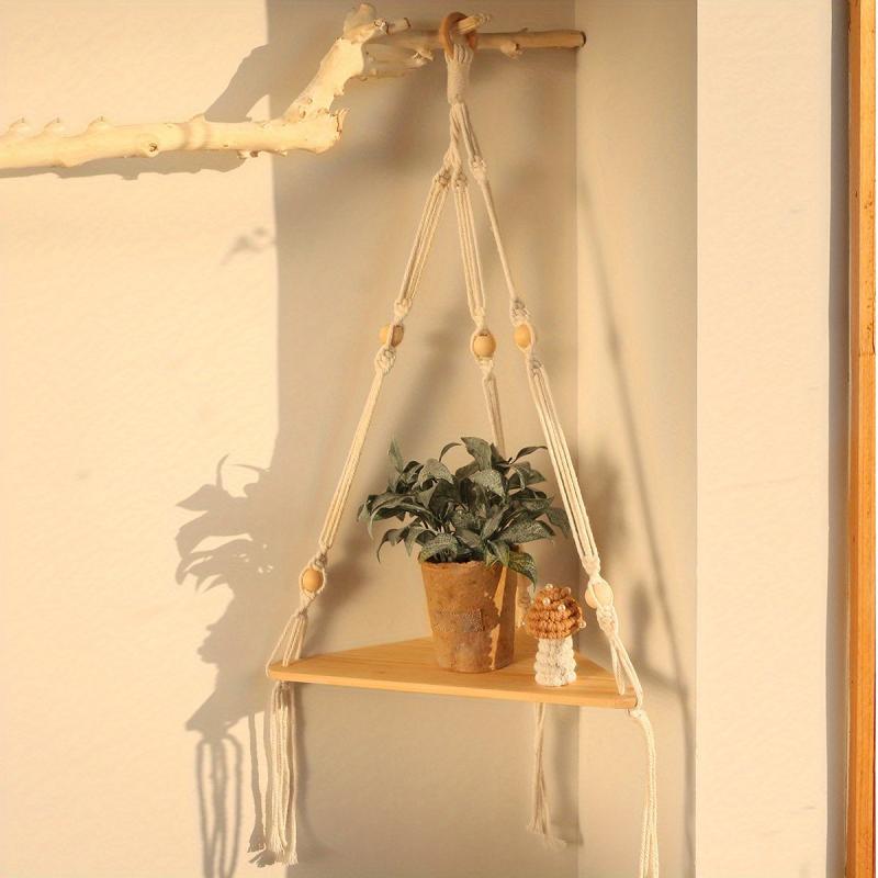 Boho Triangle Wooden Floating Shelf Wall Organizer