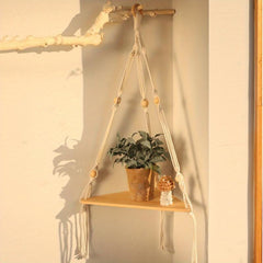 Boho Triangle Wooden Floating Shelf Wall Organizer