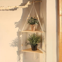 Boho Triangle Wooden Floating Shelf Wall Organizer