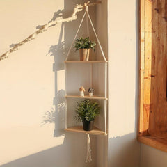 Boho Triangle Wooden Floating Shelf Wall Organizer