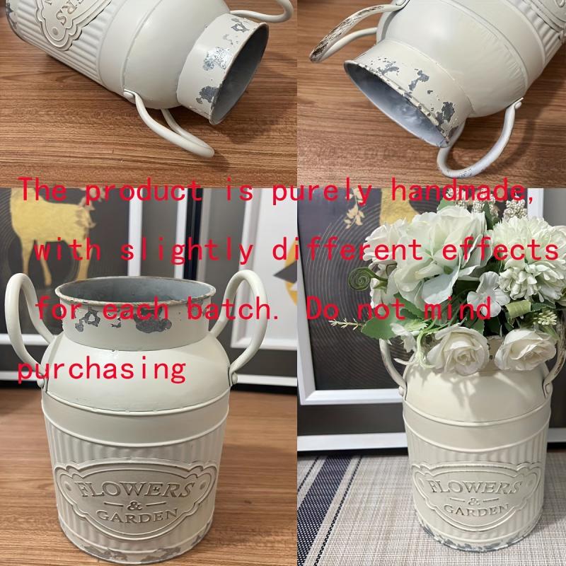 French Metal Flower Vase Rustic Farmhouse Kitchen Decor Galvanized Bucket