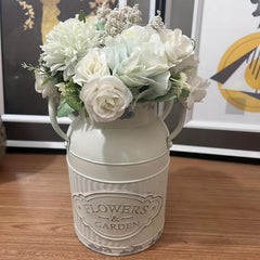French Metal Flower Vase Rustic Farmhouse Kitchen Decor Galvanized Bucket