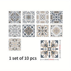 10pcs Waterproof Retro Tile Stickers for Bathroom Kitchen Living Room