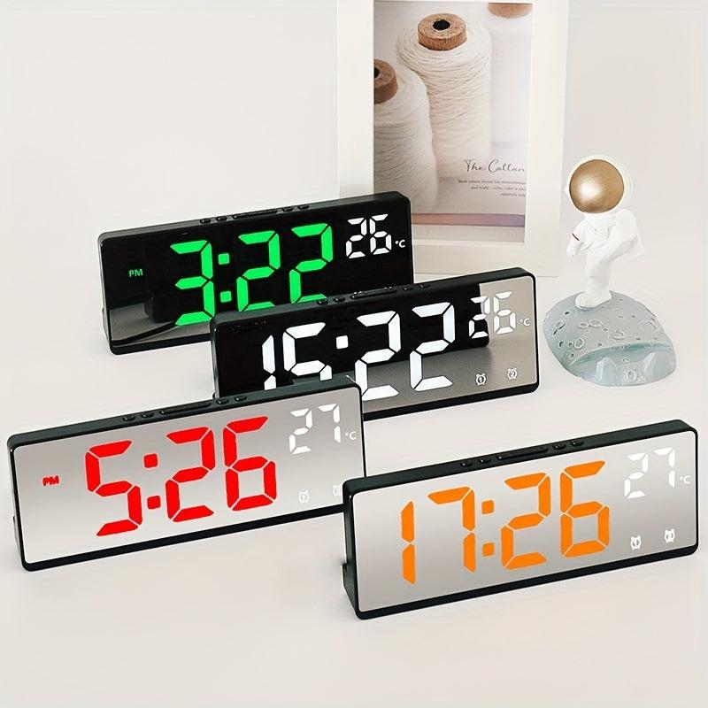 Voice Control Mirror Alarm Clock with Temperature Sensor and Night Mode