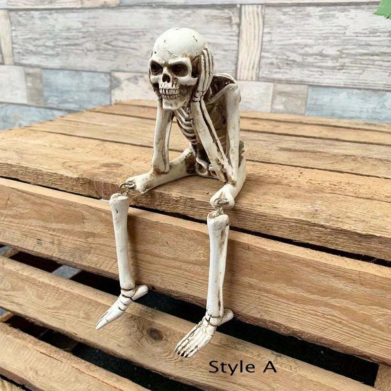 Skull Statues Resin Skeleton Shelf Sitters Figurines Decor Halloween