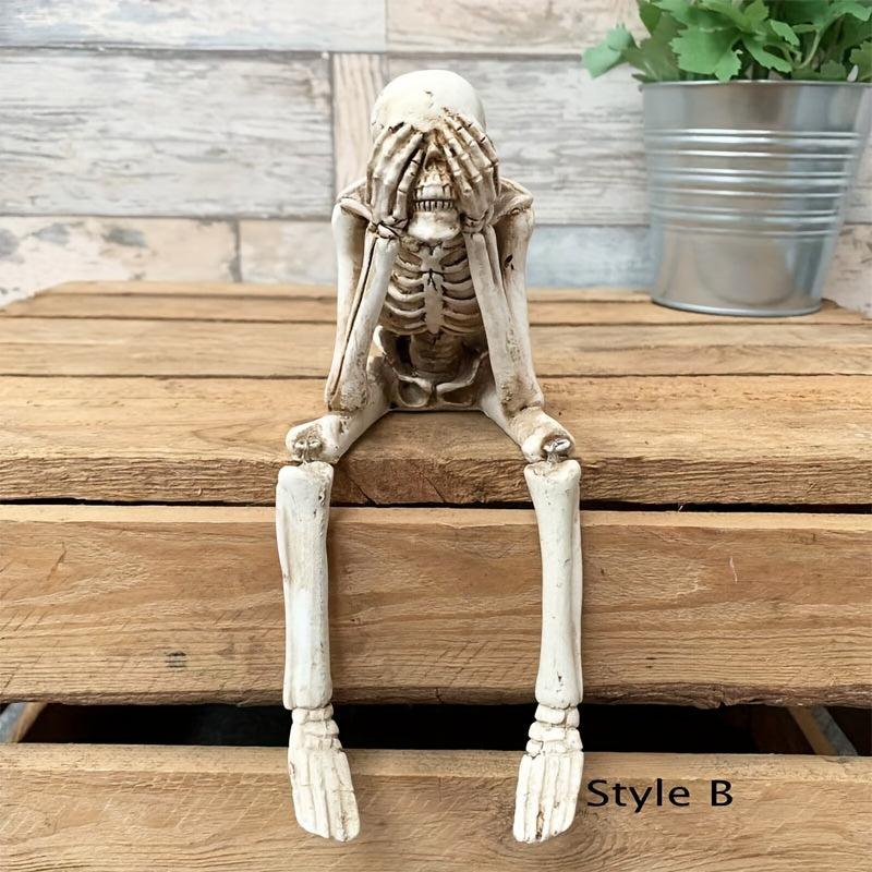 Skull Statues Resin Skeleton Shelf Sitters Figurines Decor Halloween