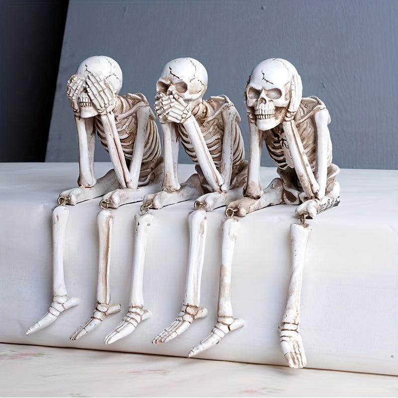 Skull Statues Resin Skeleton Shelf Sitters Figurines Decor Halloween