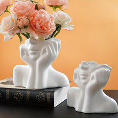 Resin Face Rest Half Face Vase Flower Pot Ornament Home Accessories
