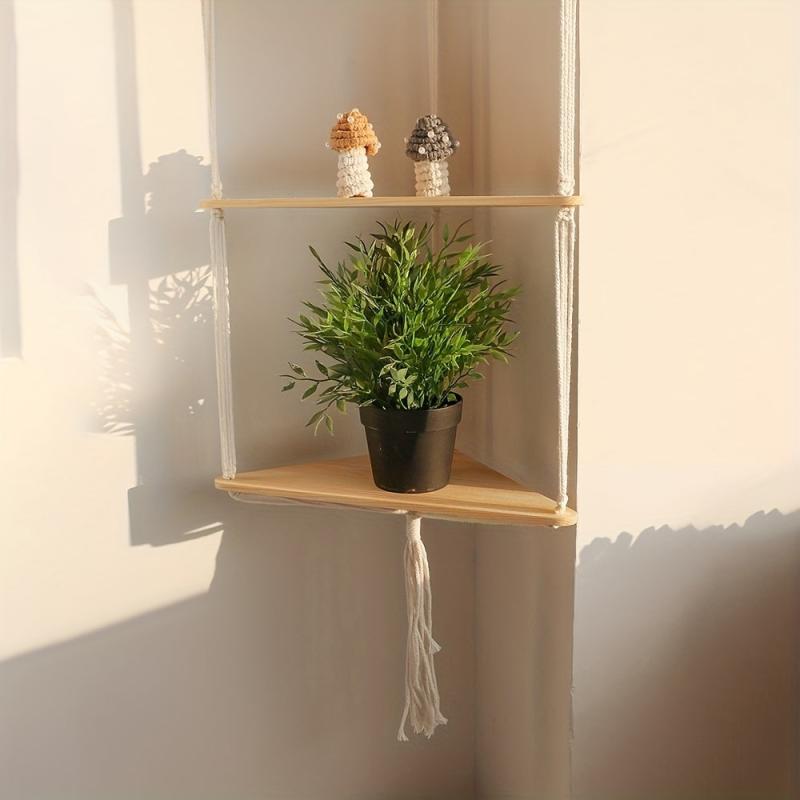 Boho Macrame Triangle Shelf Wall Decor