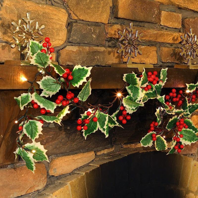 66 9inch Christmas Garland Pre lit Red Berries Holly Leaves Indoor Outdoor