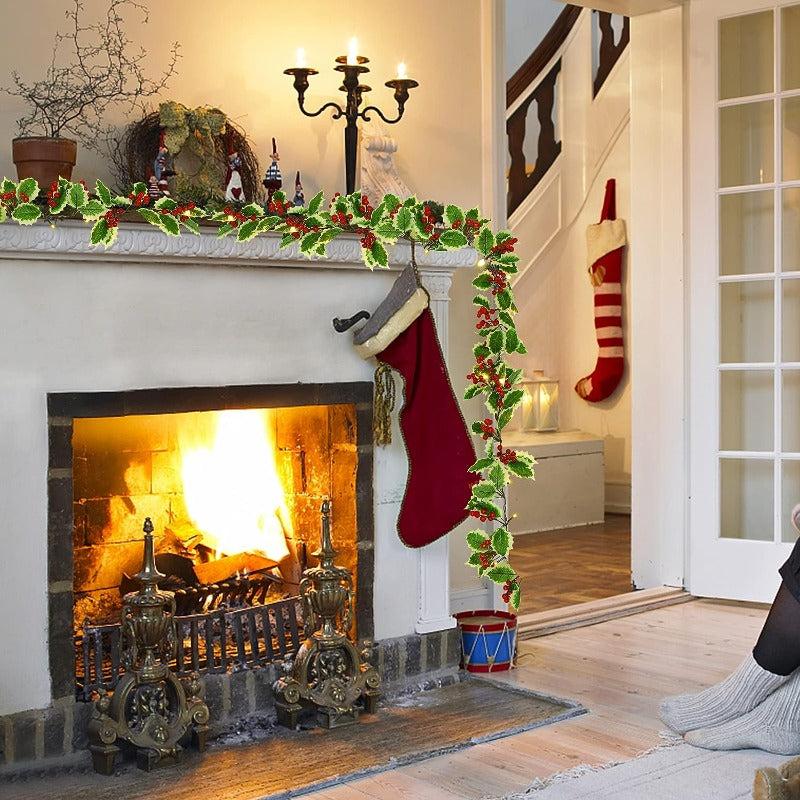 66 9inch Christmas Garland Pre lit Red Berries Holly Leaves Indoor Outdoor