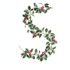 66 9inch Christmas Garland Pre lit Red Berries Holly Leaves Indoor Outdoor