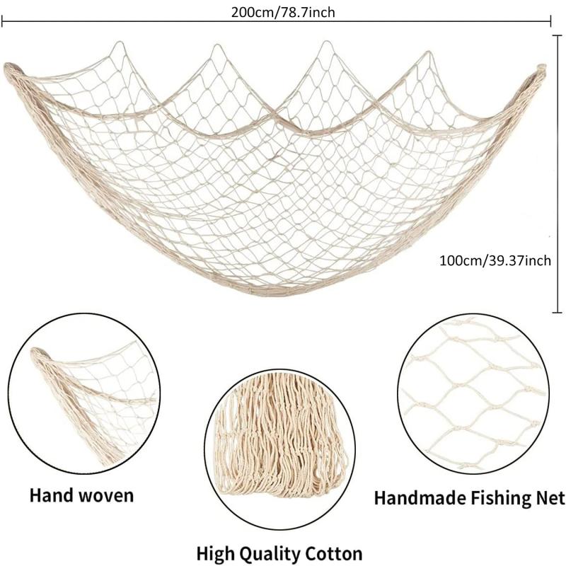 1pc 79 x39 Natural Fish Net Decorative Beach Themed Fish Net Decorations