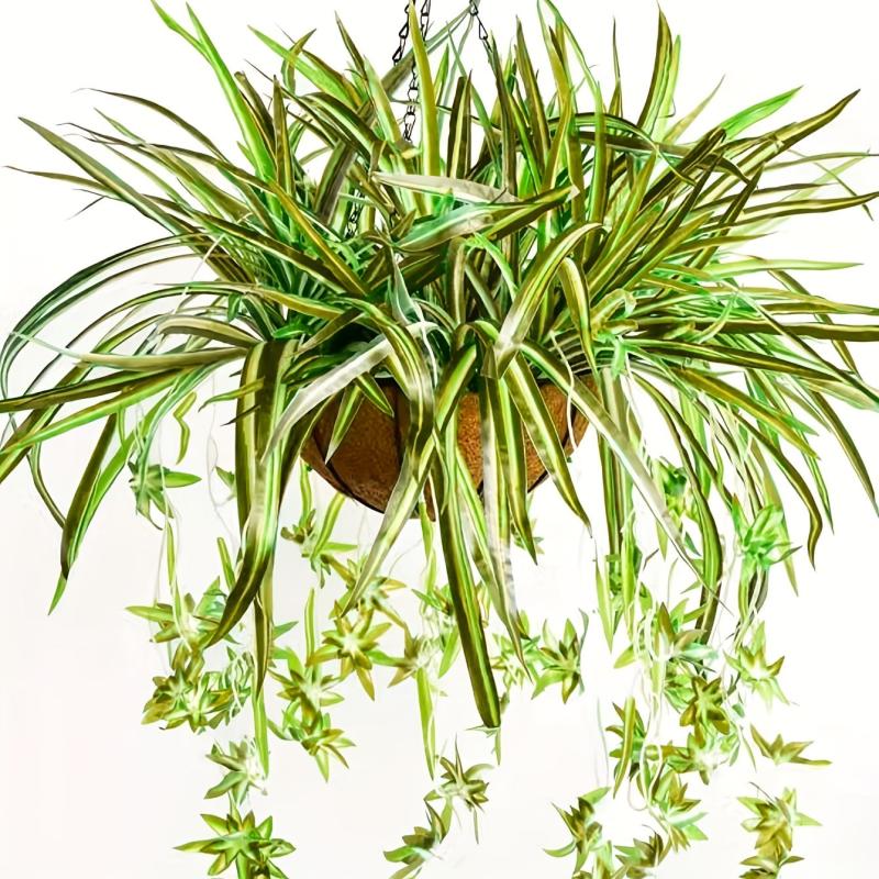 Artificial Chlorophytum Plant Hanging Basket Green Leaves Home Office