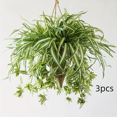Artificial Chlorophytum Plant Hanging Basket Green Leaves Home Office