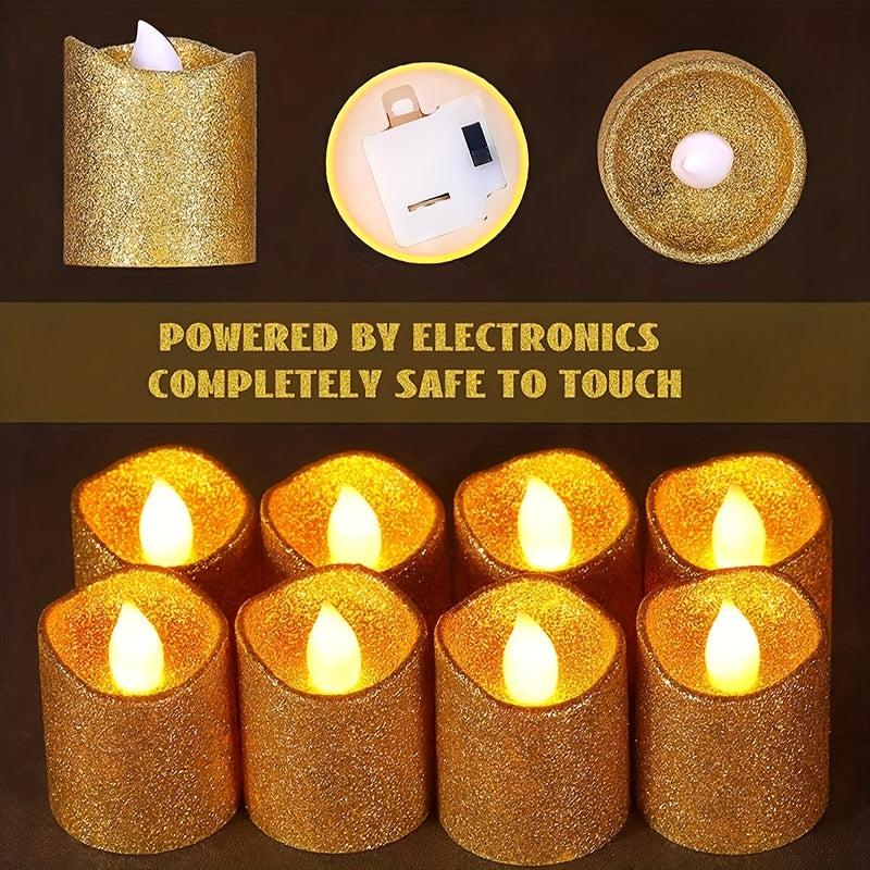 6pcs Golden Powder Candle Light LED Electronic Simulation Flameless Candle Lamp
