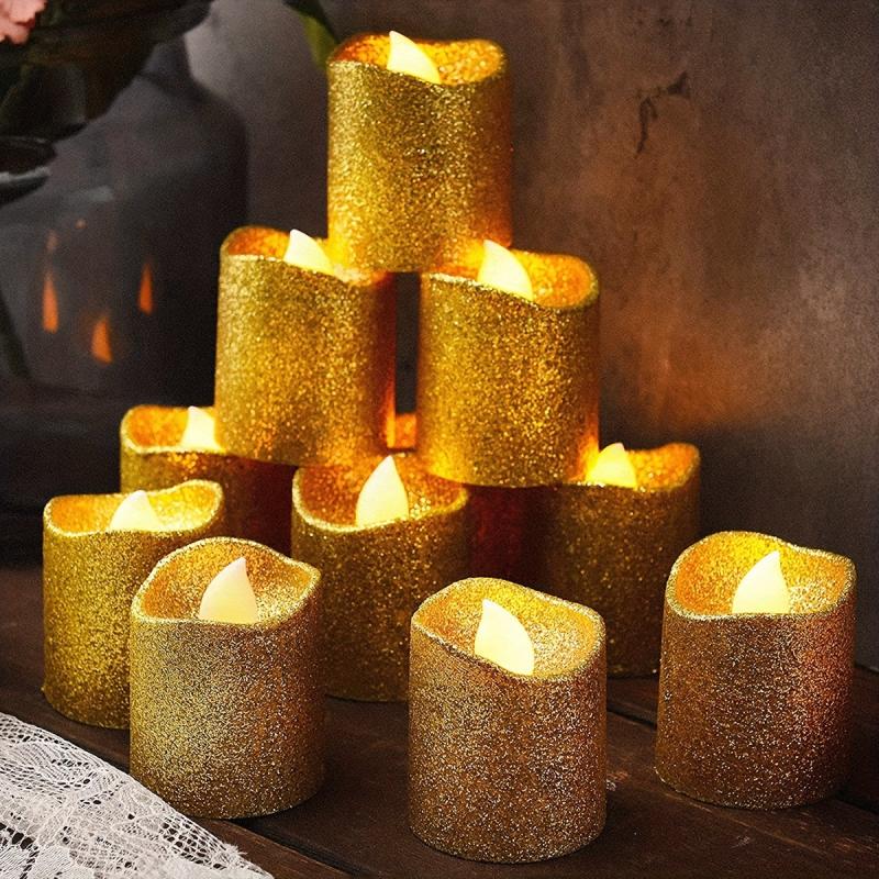 6pcs Golden Powder Candle Light LED Electronic Simulation Flameless Candle Lamp