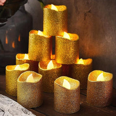 6pcs Golden Powder Candle Light LED Electronic Simulation Flameless Candle Lamp