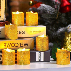 6pcs Golden Powder Candle Light LED Electronic Simulation Flameless Candle Lamp