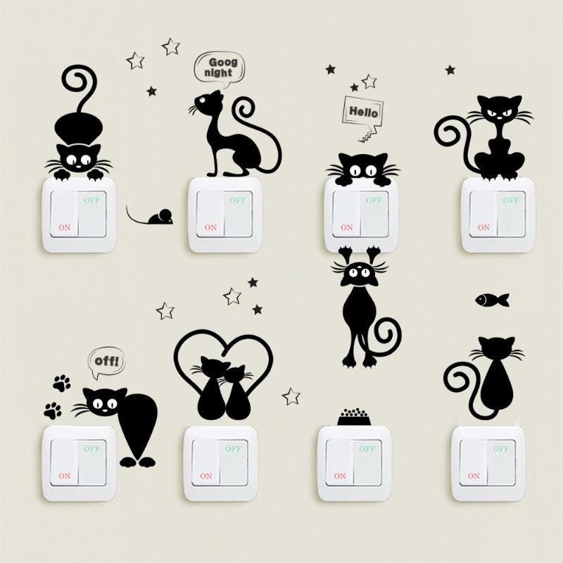 Cat Print Wall Sticker Cartoon Kitten DIY Switch Sticker