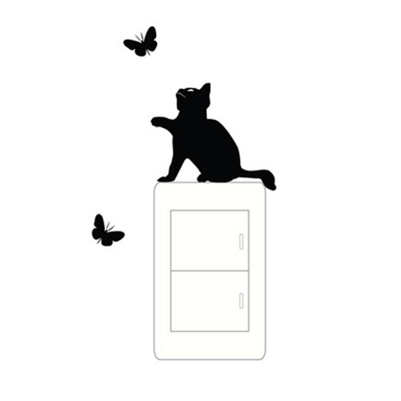Cat And Butterfly Wall Sticker Self Adhesive Home Decor Living Room Office