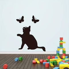 Cat And Butterfly Wall Sticker Self Adhesive Home Decor Living Room Office