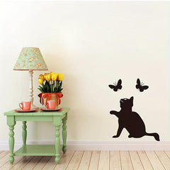 Cat And Butterfly Wall Sticker Self Adhesive Home Decor Living Room Office