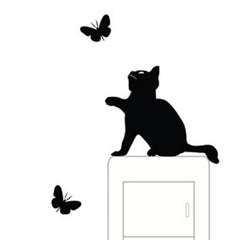 Cat And Butterfly Wall Sticker Self Adhesive Home Decor Living Room Office