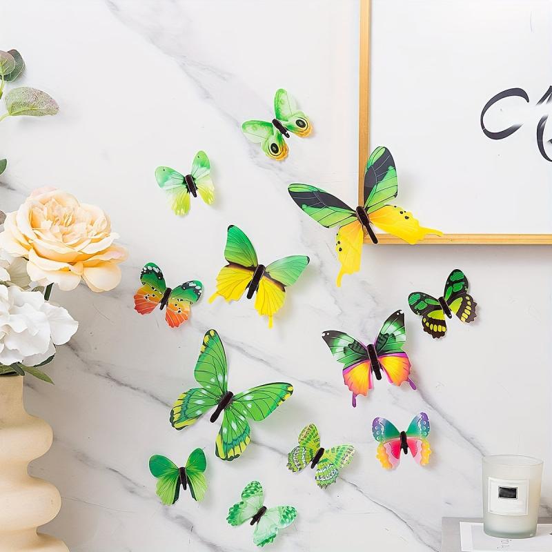 3D Plastic Green Butterfly Stickers Child's Room Wedding Wall Decor