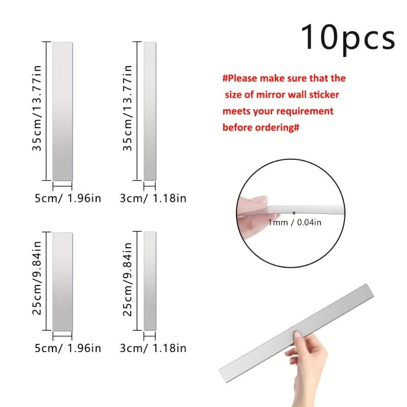10pcs Minimalist Strip Mirror Wall Sticker Self-adhesive Acrylic Mirrors
