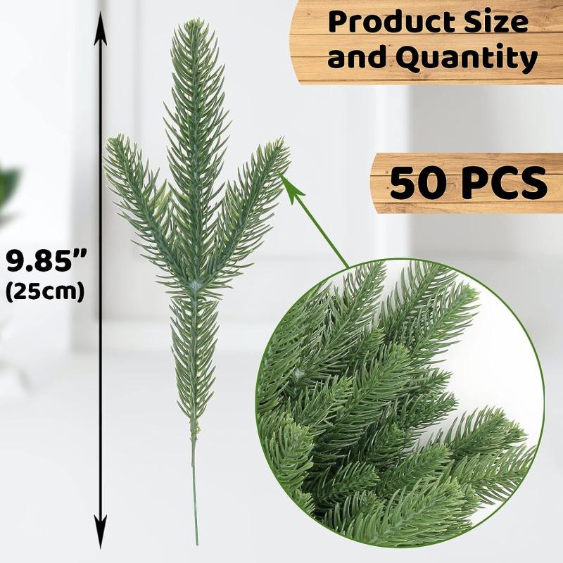 50pcs Artificial Pine Branches for Christmas Wreath & Garden Decor
