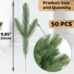 50pcs Artificial Pine Branches for Christmas Wreath & Garden Decor